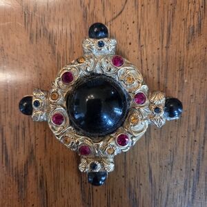 Ginnie Johansen Signed Vintage Style Brooch with Black and Red Accents